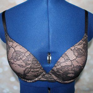 Victoria's Secret Black Nude Floral Lace Biofit Demi Uplift Underwire Bra 34D